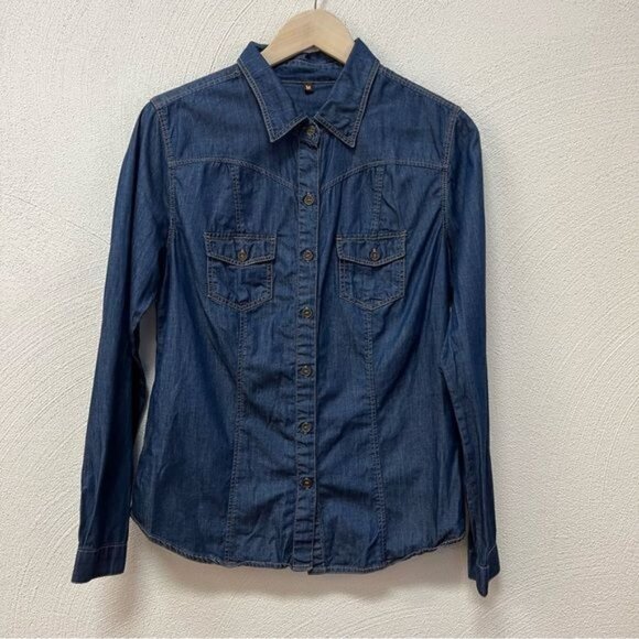 KUT From The Kloth Women’s Blue Chambray Denim Button Up Sz M - Picture 1 of 3